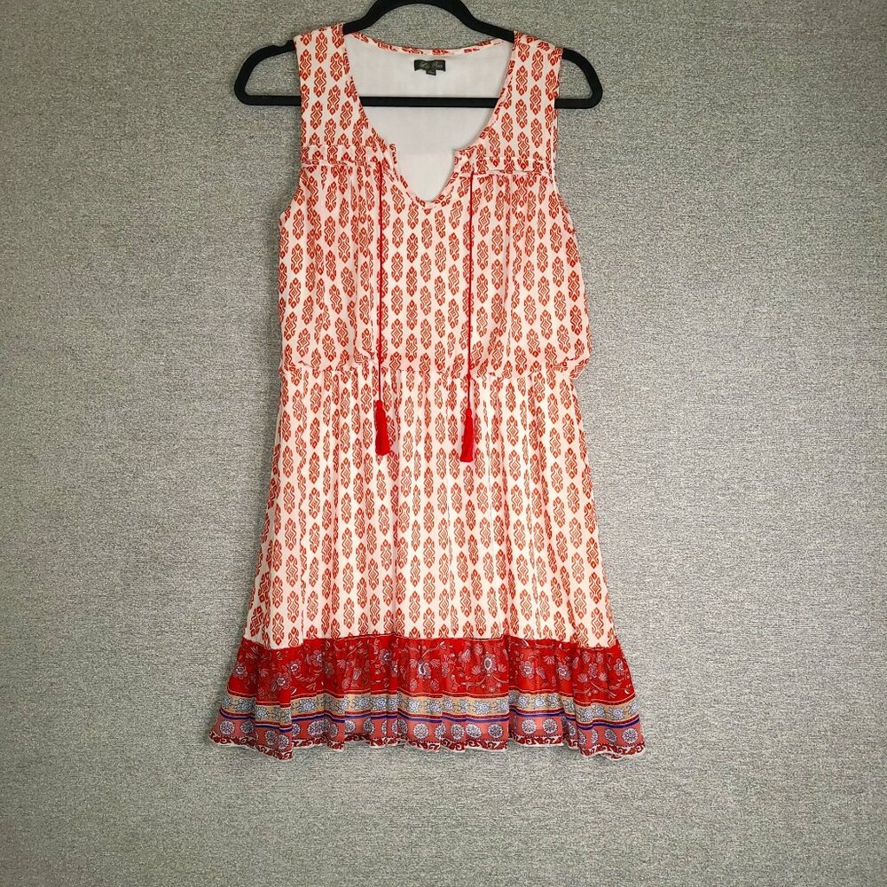 LILY ROSE Boho Tassel Dress Size M White Red